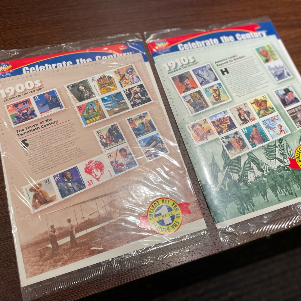 Celebrate the Century 1900 and 1910 Postage Stamps.